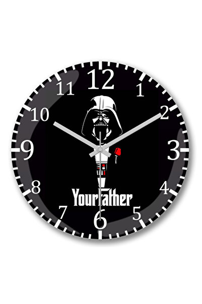 BASKI DÜNYASI ساعة حائط ستار وورز يور فادر من الزجاج الحقيقي المنحني