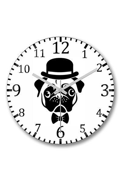 BASKI DÜNYASI Ceas de perete Pug Dog 06 din sticlă autentică bombată