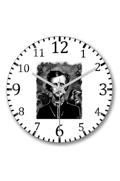 BASKI DÜNYASI ساعة حائط Nevermore Edgar Allan Poe من الزجاج الحقيقي المنحني