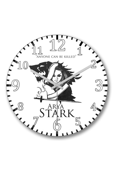 BASKI DÜNYASI ساعة حائط آريا ستارك من الزجاج الحقيقي المنحني