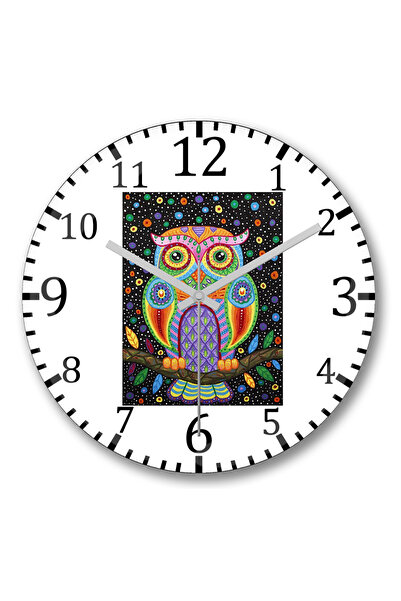 BASKI DÜNYASI Ceas de perete colorat cu bufniță din sticlă autentică