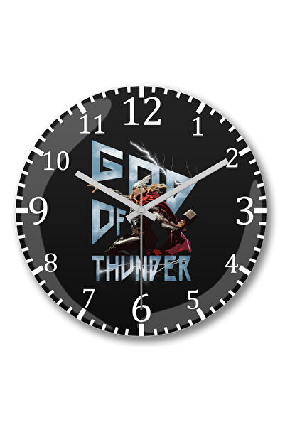 BASKI DÜNYASI ساعة حائط Thor God of Thunder من الزجاج الحقيقي المنحني