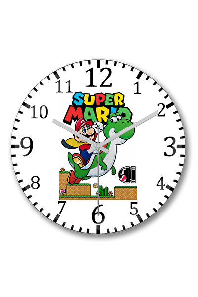 BASKI DÜNYASI ساعة حائط سوبر ماريو إي يوشي من الزجاج الحقيقي المنحني