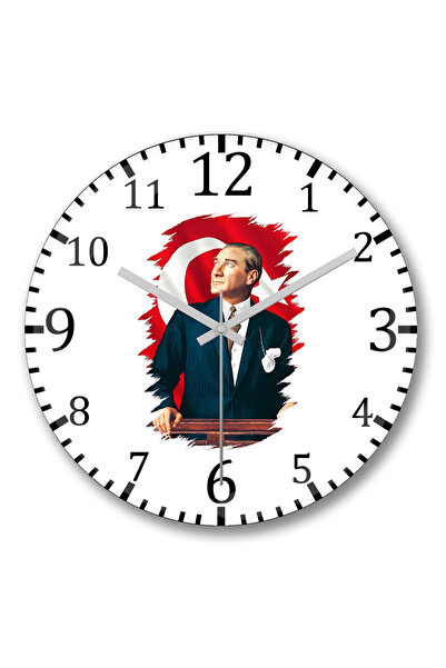 BASKI DÜNYASI ساعة حائط مصطفى كمال أتاتورك إنفينيتي من الزجاج الحقيقي المنحني