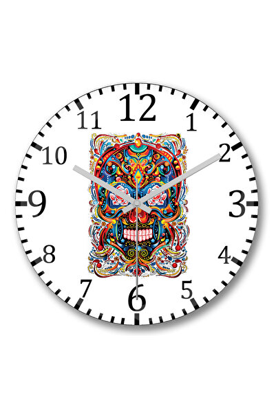 BASKI DÜNYASI ساعة حائط أميكسيكانا جمجمة من الزجاج الحقيقي المنحني