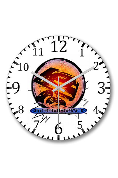 BASKI DÜNYASI ساعة حائط ميجا درايف 16 بت من الزجاج الحقيقي المنحني