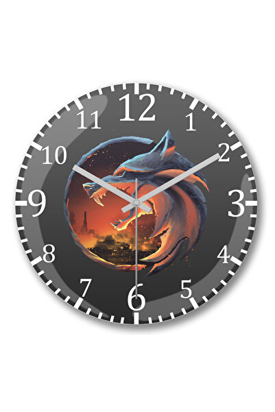 BASKI DÜNYASI Medalhas Das Escolas The Witcher ساعة حائط من الزجاج الحقيقي المنحني