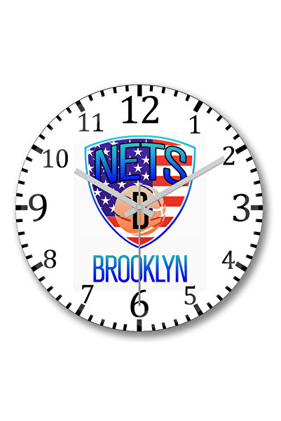 BASKI DÜNYASI ساعة حائط بروكلين سيتي لكرة السلة من الزجاج الحقيقي المنحني