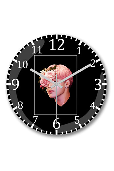 BASKI DÜNYASI Ceas de perete Flowers Jimin Bts din sticlă autentică bombată