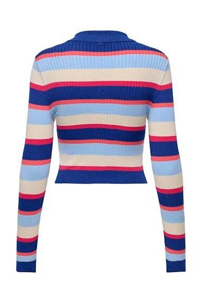 ONLY Onlkarol Ls Crop Rib Button Polo Cc Knt Pulover pentru femei 15340979 Stripes:dubarry/open A/birch/raspb