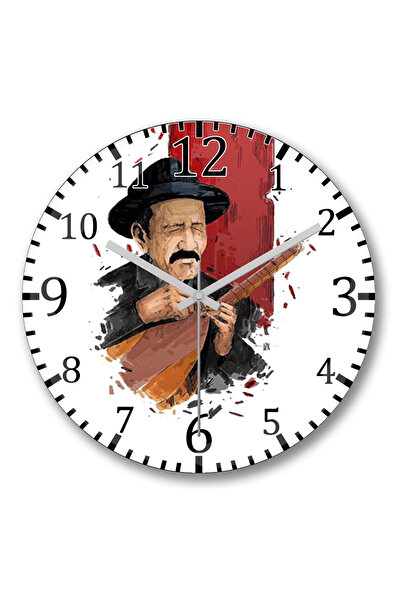 BASKI DÜNYASI ساعة حائط توضيحية من Lover Veysel من الزجاج الحقيقي المنحني