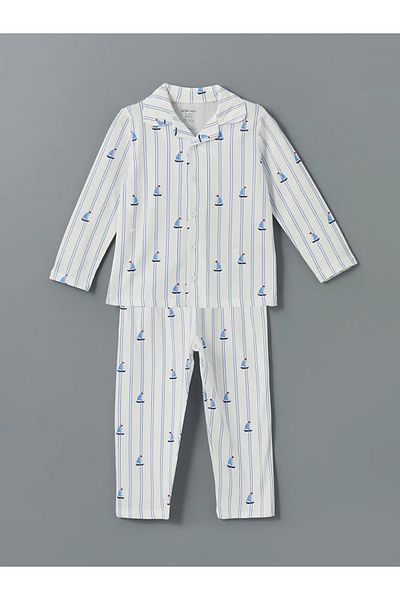 LC Waikiki Lcw Baby Ecru Resort Lapel Striped Baby Boy Pajama Suit
