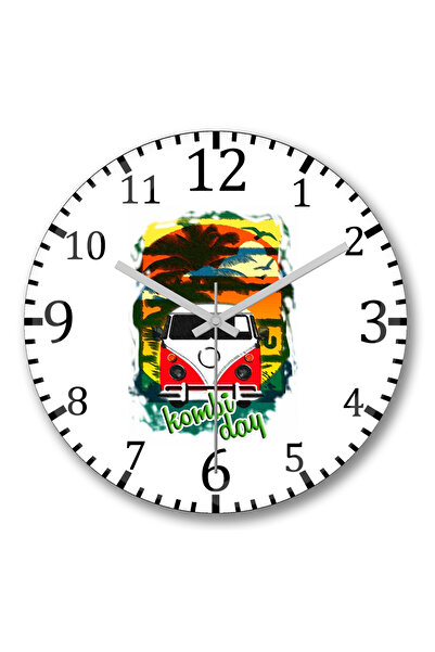 BASKI DÜNYASI ساعة حائط فولكس فاجن كومبي داي من الزجاج الحقيقي المنحني