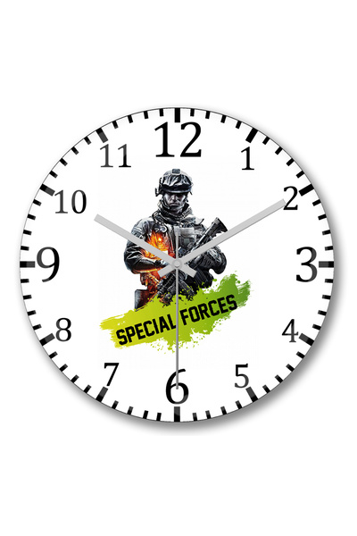 BASKI DÜNYASI Forças Especiais - ساعة حائط القوات الخاصة من الزجاج الحقيقي المنحني