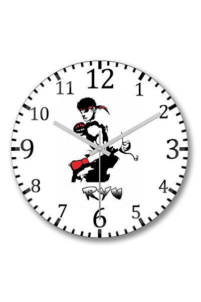BASKI DÜNYASI ساعة حائط Ryu Street Fighter1 من الزجاج الحقيقي المنحني