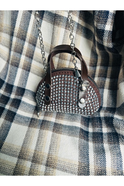 torime Μίνι τσάντα χιαστί με πέτρες, πικρό καφέ, πέτρινη τσάντα με μακρύ λουράκι