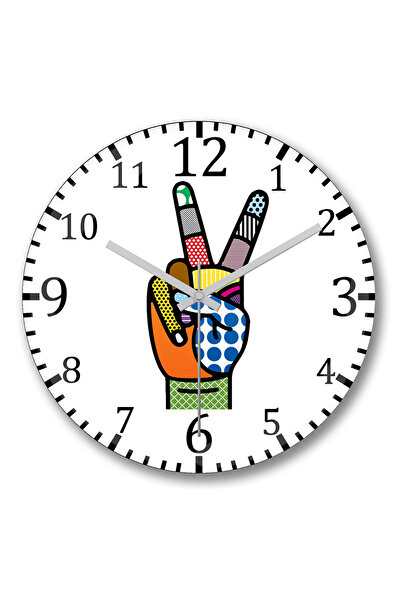 BASKI DÜNYASI Ceas de perete cu design Peace Victory Sign din sticlă autentic...