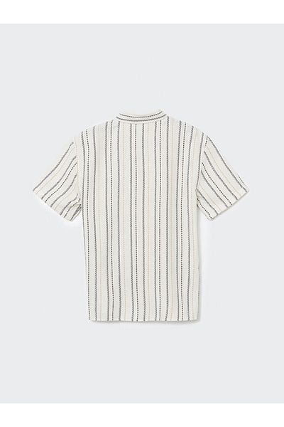 LC Waikiki Xside Beige Casual Fit Short Sleeve Striped Men's Shirt