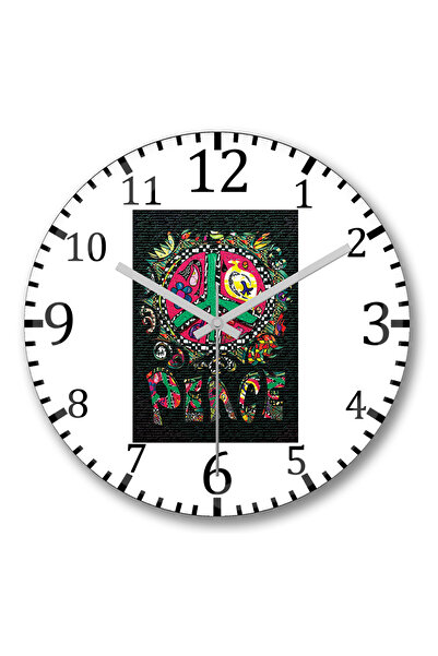 BASKI DÜNYASI ساعة حائط أيقونة السلام السلام من الزجاج الحقيقي المنحني