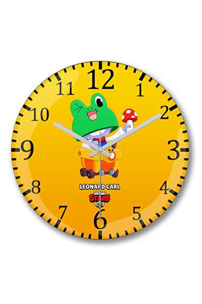 BASKI DÜNYASI ساعة حائط Brawl Stars Leonard Carl من الزجاج الحقيقي المنحني