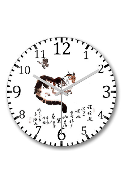 BASKI DÜNYASI ساعة حائط على شكل فراشة قطة من الزجاج الحقيقي