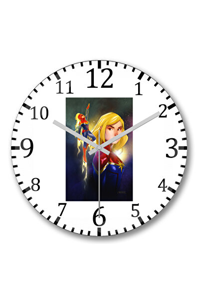 BASKI DÜNYASI ساعة حائط أفنجرز كابتن مارفل من الزجاج الحقيقي المنحني
