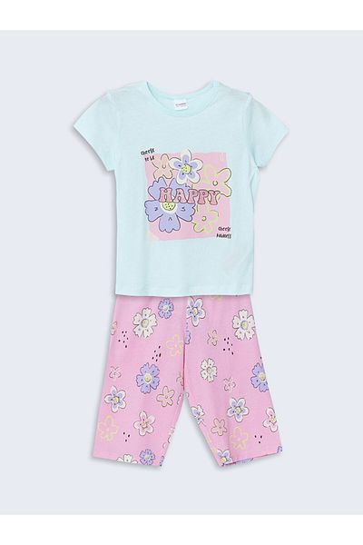 LC Waikiki Lcw Crew Neck Printed Girl's Pajamas Set