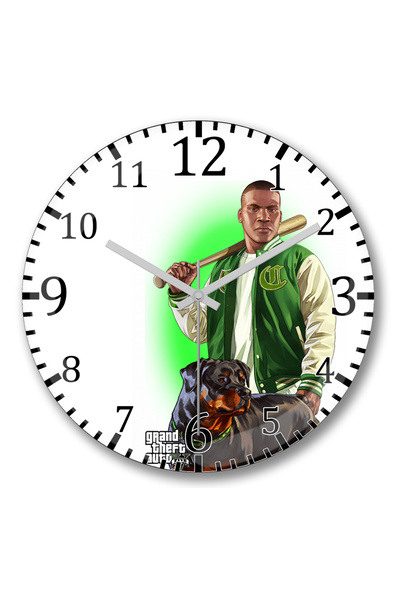 BASKI DÜNYASI Ceas de perete Gta V Franklin Clinton e Chop din sticlă autenti...