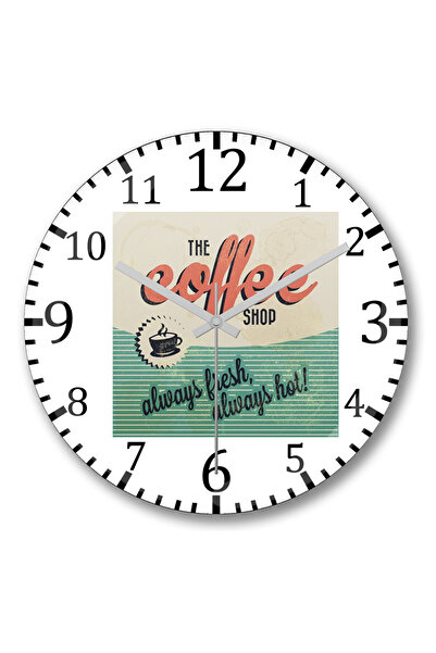 BASKI DÜNYASI القهوة طازجة دائمًا، ساعة حائط من الزجاج الحقيقي المنحني