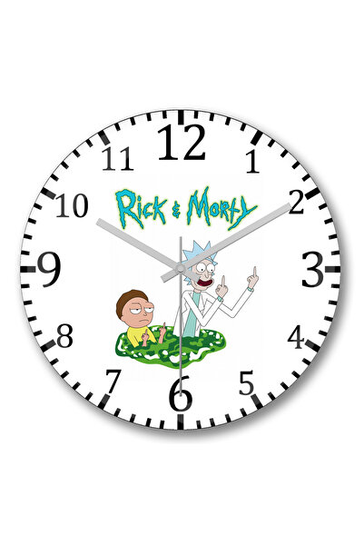 BASKI DÜNYASI ساعة حائط كارتون ريك اند مورتي من الزجاج الحقيقي