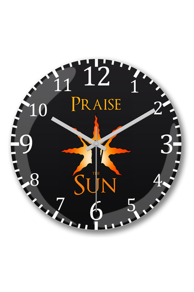 BASKI DÜNYASI ساعة حائط Solaire Praise The Sun من الزجاج الحقيقي المنحني