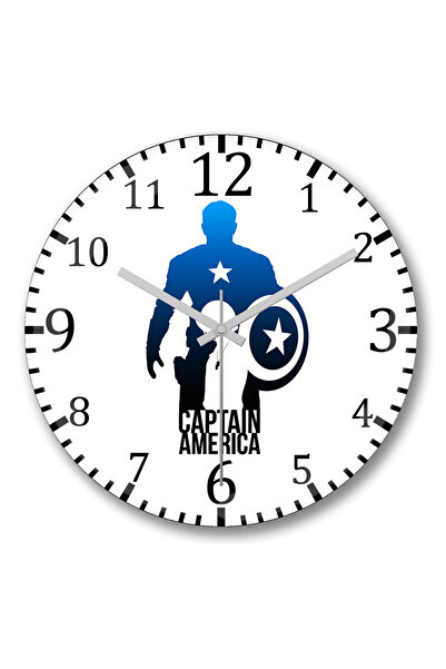 BASKI DÜNYASI ساعة حائط أفنجرز كابتن أمريكا من الزجاج الحقيقي المنحني