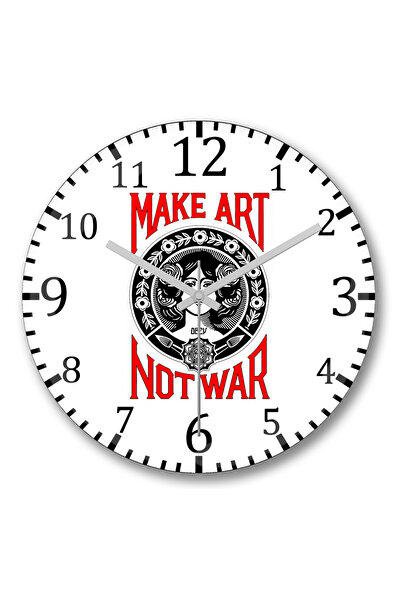BASKI DÜNYASI ساعة حائط Make Love Not War من الزجاج الحقيقي المنحني