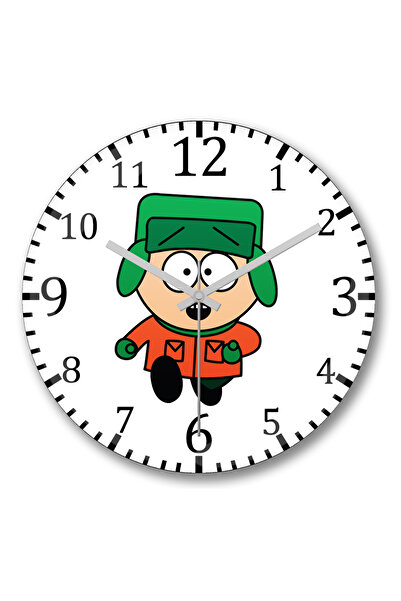 BASKI DÜNYASI ساعة حائط ساوث بارك إريك كارتمان من الزجاج الحقيقي المنحني