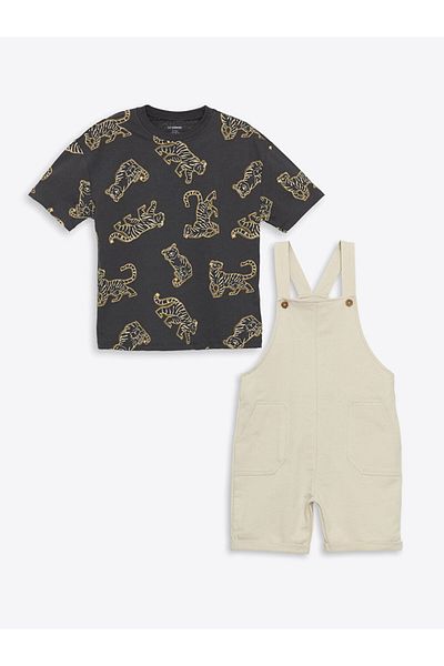 LC Waikiki Lcw Printed Boys' T-Shirt and Salopet 2-Piece