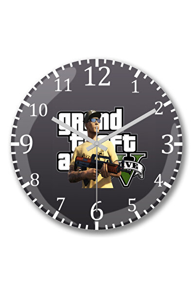 BASKI DÜNYASI ساعة حائط Gta V من الزجاج الحقيقي المنحني