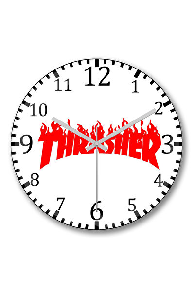 BASKI DÜNYASI Ceas de perete cu logo roșu Thrasher din sticlă reală bombată