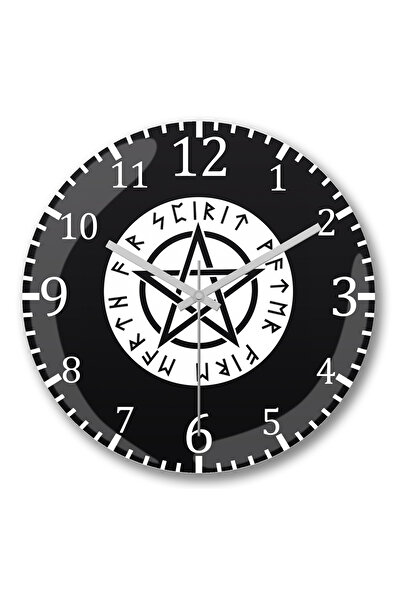 BASKI DÜNYASI Ceas de perete Runas și Pentagrama din sticlă autentică bombată