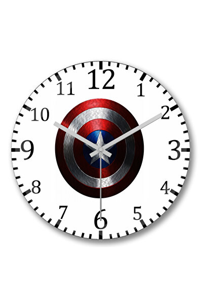 BASKI DÜNYASI ساعة حائط كابتن أمريكا من الزجاج الحقيقي المنحني