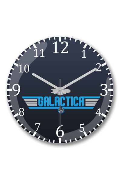 BASKI DÜNYASI ساعة حائط Battlestar Galactica من الزجاج الحقيقي المنحني