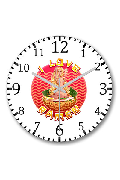 BASKI DÜNYASI أنا أحب ساعة حائط رامين من الزجاج الحقيقي المنحني