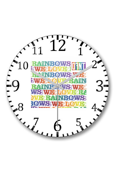 BASKI DÜNYASI نحن نحب قوس قزح ساعة الحائط الزجاج الحقيقي المنحني