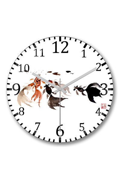 BASKI DÜNYASI ساعة حائط لمحبي السمكة الذهبية الجائعة من الزجاج الحقيقي المنحني