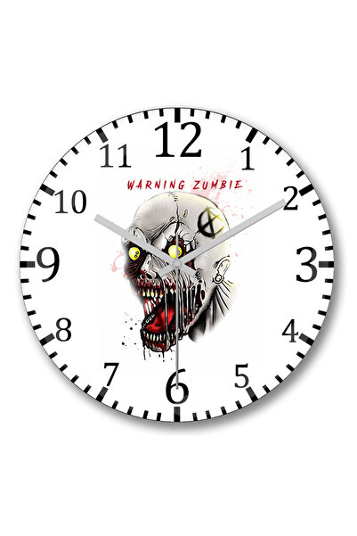 BASKI DÜNYASI ساعة حائط زومبي تحذيرية من الزجاج الحقيقي المنحني
