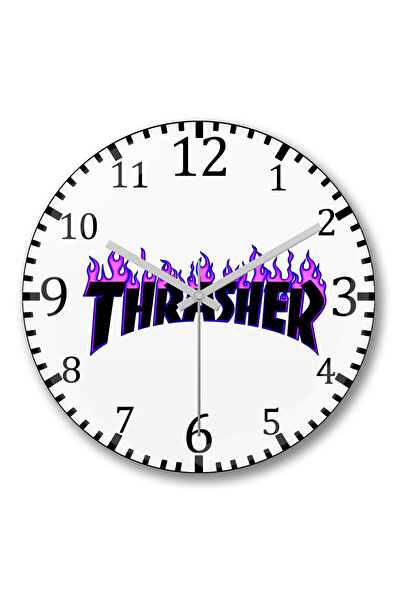 BASKI DÜNYASI Ceas de perete cu logo Thrasher din sticlă autentică bombată