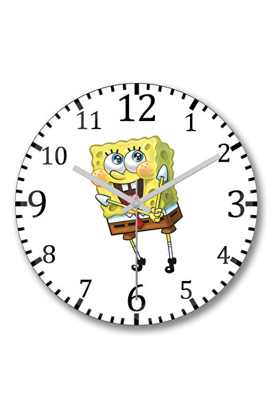 BASKI DÜNYASI ساعة حائط بوب اسبونجا سبونج بوب من الزجاج الحقيقي المنحني