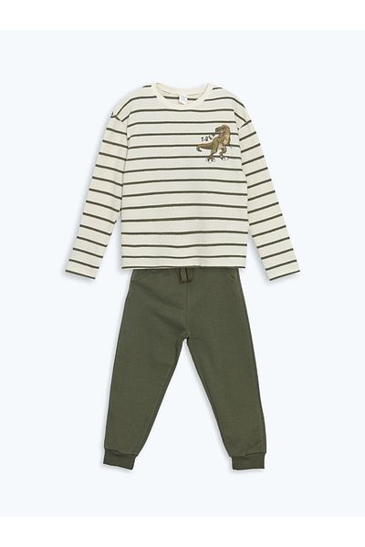 LC Waikiki Dinosaur Printed Boys' T-Shirt and Pants 2-Piece Set