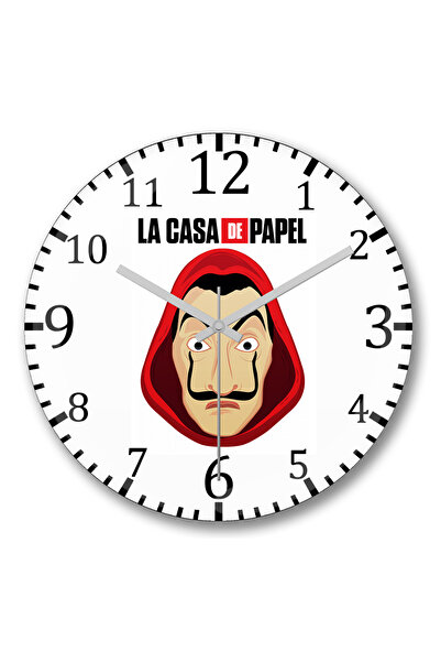 BASKI DÜNYASI ساعة حائط La Casa de Papel Mascara de Dali من الزجاج الحقيقي المنحني