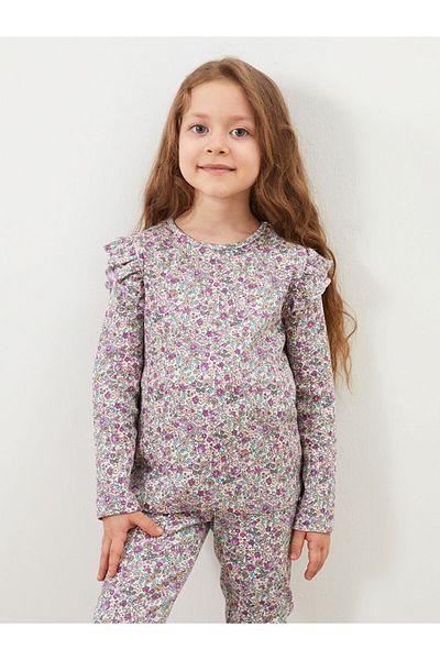 LC Waikiki Crew Neck Floral Girls Blouses and Leggings 2Pcs