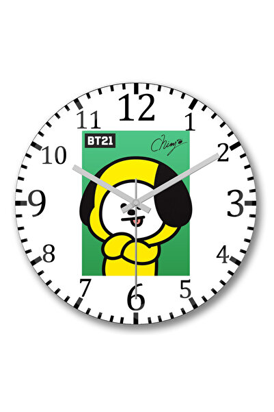 BASKI DÜNYASI Bt21 Chimmy Bts ساعة حائط من الزجاج الحقيقي المنحني
